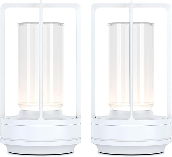 Portable Metal Table Lamp for Indoor/Outdoor ,Rechargeable Cordless LED Lamp, 3-Colour Infinitely Dimming Battery Powered Small Desk Lamp, Restaurant/Bedroom/Bar/Coffee/Camping Light (White Set of 2) - Bloomnest