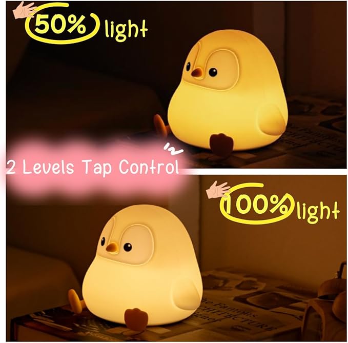 Penguin Cute Night Light for Kids, Squishy Rechargeable Penguin Gifts Lamp, Food Grade Silicone Dimmable Touch Nightlight, Boy Girl Light Up Gray Penguins, Baby Nursery Room Animal Décor - Bloomnest