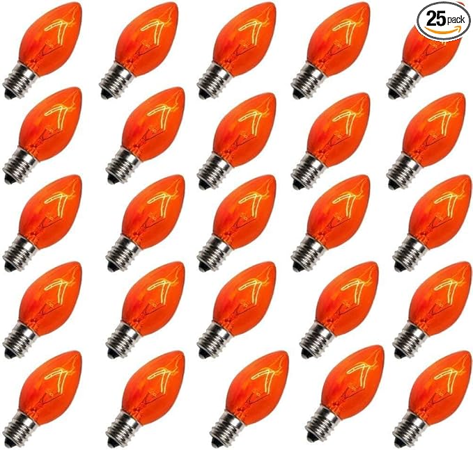 GOOTHY 25 Pack C7 Orange Halloween Light Bulbs, C7 Clear Orange Replacement Light Bulbs E12 Candelabra Base Bulbs for Halloween Christmas Outdoor String Lights Candles, Night Lights Bulbs 5W 120V - Bloomnest