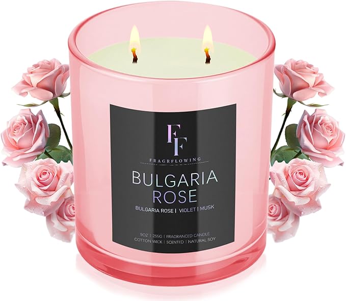 Bulgaria Rose Scented Candle, 2-Wick Luxury Soy Wax Candle, 9 oz Aromatherapy Candle Home Fragrance Candles Gift - Bloomnest