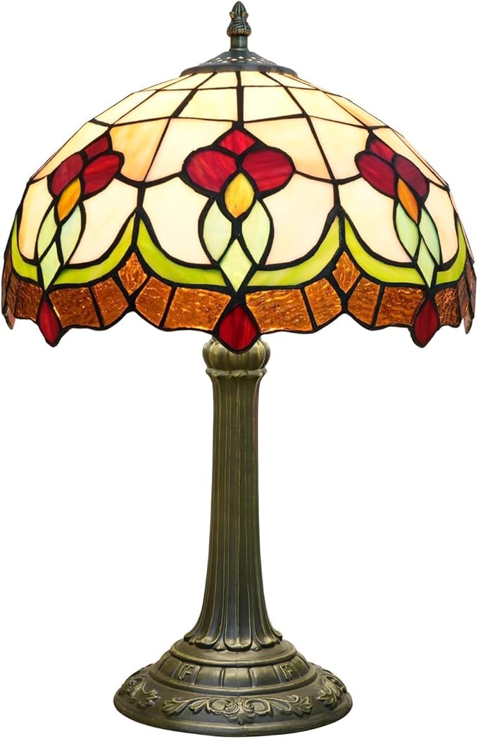 Red Tuilp Tiffany Lamp Stained Glass Table Lamps Antique Vintage Style Bedside Nightstand Nightstand Decor Living Room Bedroom Office Home Retro Bar Hotel 12 Inch Unique Flower Reading Desk Lamps - Bloomnest