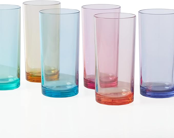 US Acrylic Classic Plastic Reusable Drinking Glasses (Set of 6) 16oz Water Cups Assorted Colors | BPA-Free Tumblers, Made in USA | Top-Rack Dishwasher Safe - Bloomnest