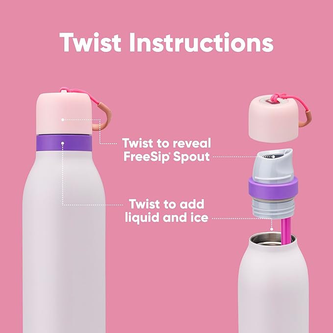 Owala FreeSip Twist Insulated Stainless Steel Water Bottle with Straw for Sports and Travel, BPA-Free, 24-oz, Pink/Purple (Dreamy Field) Owala