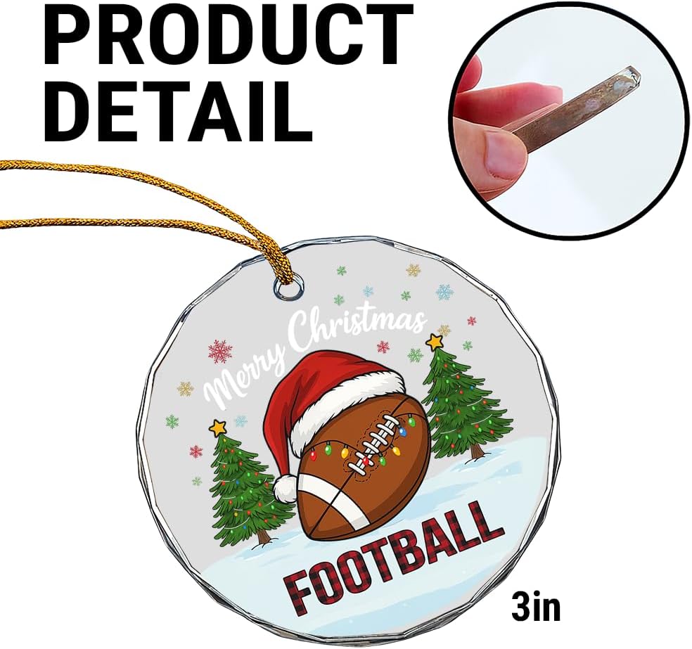 Football Glass Ornament – Handcrafted Hanging Decoration, Elegant Keepsake with Unique Football Design, for Home, Holiday Tree, or Special Occasion