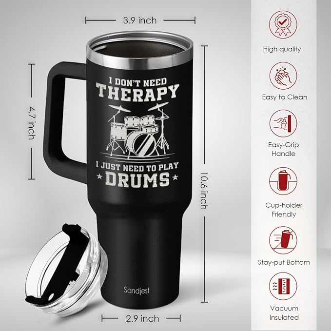 SANDJEST Drummer Gifts for Men, 40oz Stainless Steel Insulated Coffee Tumbler with Lid & Straw, Travel Mug Cup Gift for Drummers, Christmas Birthday - Bloomnest