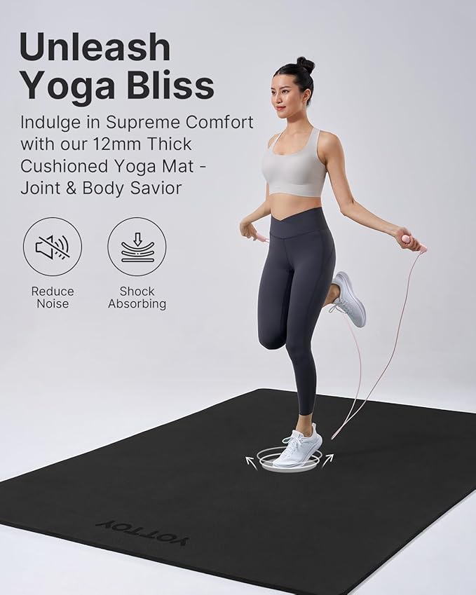 YOTTOY Large Yoga Mat (75 * 52 * 1/2inch),Extra Wide TPE Exercise Mat,Non-Slip Workout Mat for Pilates, Fitness, Barefoot, Home Gym Studio with Strap and Towel - Bloomnest