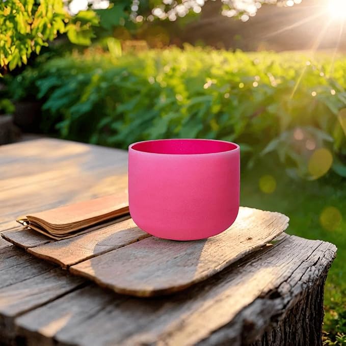 Red C Note Root Chakra 8 inch Quartz Crystal Singing Bowl, for Healing Mindfulness Meditation Yoga Sound Baths, with Case Rubber Mallet