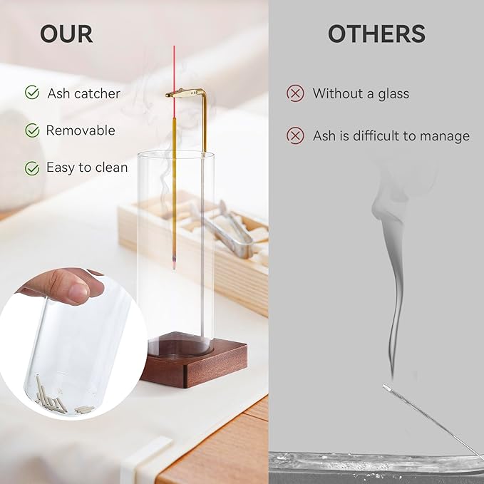 Incense Holder for Sticks, Insence-Stick Holder Ash Catcher with Removable Glass [Anti-Ash Flying], Mess-Free Incense Burner Holder, Perfect for Meditation Yoga Relaxation,Home Decor - Bloomnest