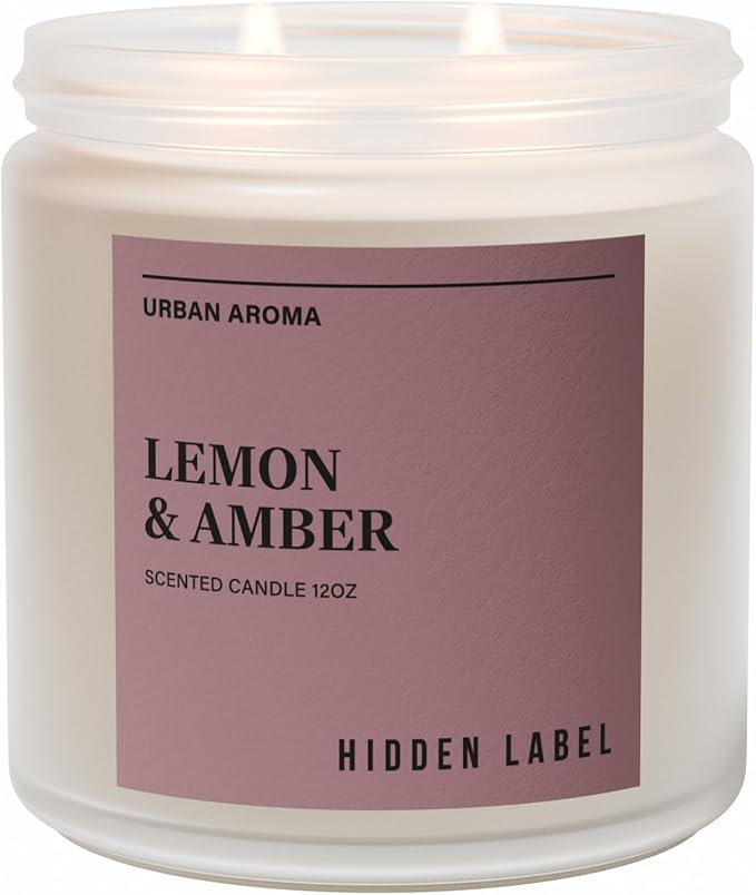 Hidden Label Lemon Amber Scented Candle, 12oz 2 Wick Natural Soy Non Toxic Candles, Clean Burning Long Lasting Aromatherapy for Home | Gifts | Décor,Premium Scents for Relaxation & Stress Relief - Bloomnest