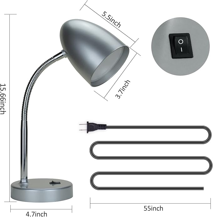 ENERGETIC SMARTER LIGHTING LED Desk Lamp, Flexible Gooseneck with Table lamp, 3.5W 240LM 4000K Cool White Study Lamps for Bedroom and Office, Eye Protection, ETL Listed Silver - Bloomnest