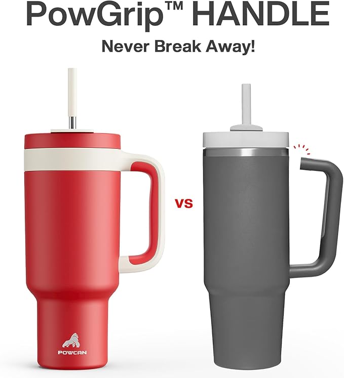 POWCAN 40 oz Tumbler with Handle, 2-in-1 Straw and Sip Lid, Leakproof, Dishwasher Safe, Insulated Stainless Steel Travel Coffee Mug, Keeps Cold for 34 Hours, Fits in Car Cup Holder (Passion) - Bloomnest