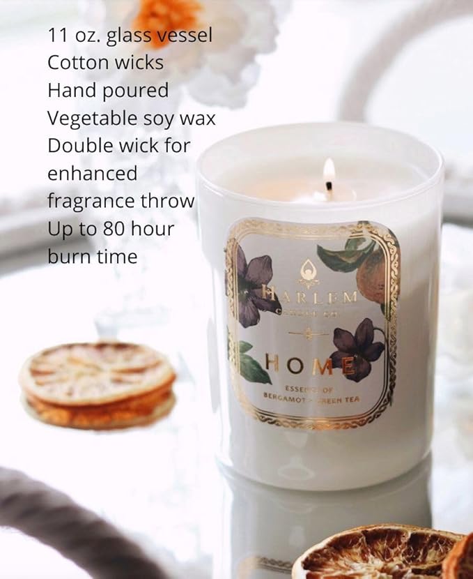 HARLEM CANDLE CO. Home - Luxury Scented Soy Candle, 11 oz - 80-Hour Burn Time | Bergamot, Jasmine, Sandalwood, Mandarin Orange and Green Tea Leaves | Scented Candles for Home - Bloomnest