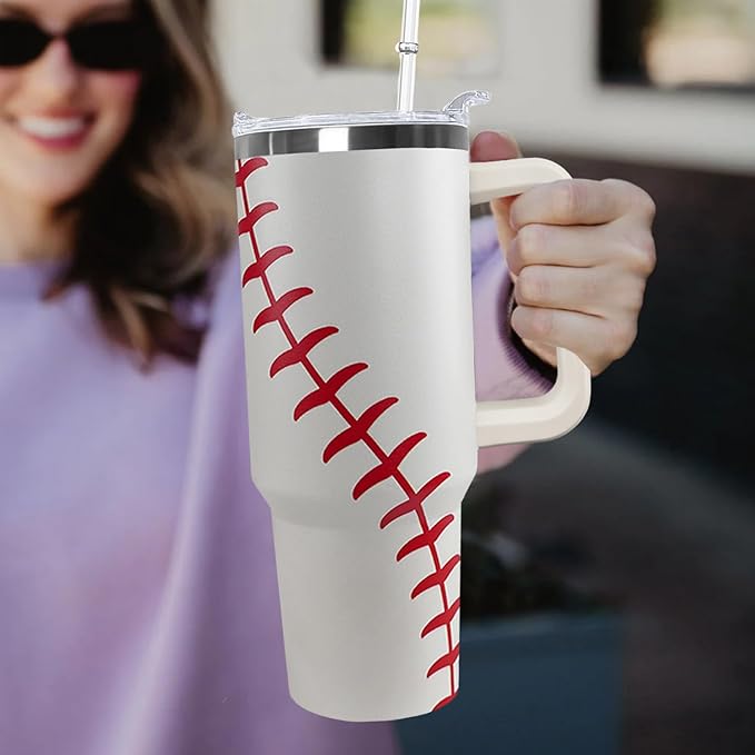 Ceovfoi 40 Oz Baseball Tumbler With Handle,Baseball Coffee Travel Mug Cup Water Bottle,Baseball Decor,Baseball Gifts for Women - Bloomnest
