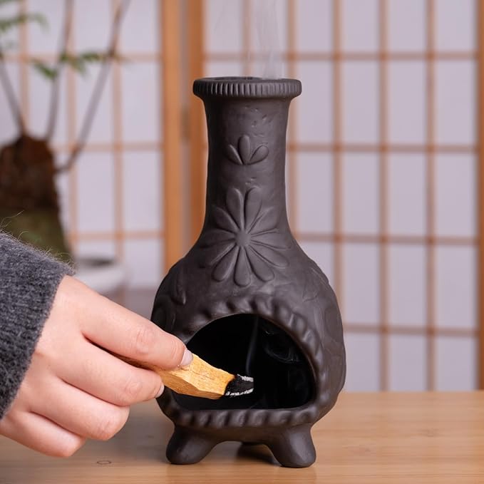 Elegant Handmade Black Palo Santo Holder–Incense Cone & Stick Burner with Smudge Chimney for Sage, Aromatherapy, Yoga, Meditation and Home Decor | Unique Gift for Friends & Family MOUGIGI