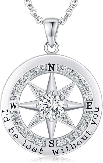 S925 Necklace Gift for Wife |Compass Jewelry |Women Anniversary |Sterling Silver |Girlfriend Birthday Gifts for Her Valentines |I'd be Lost without You |Jewel 18K Gold - Bloomnest