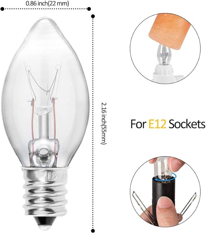 2-Pack Salt Lamp Cord Replacement with Dimmer Switch 5 feet Lamp Cord and 6-Pack Halogen Salt Lamp Bulbs(15 Watts)