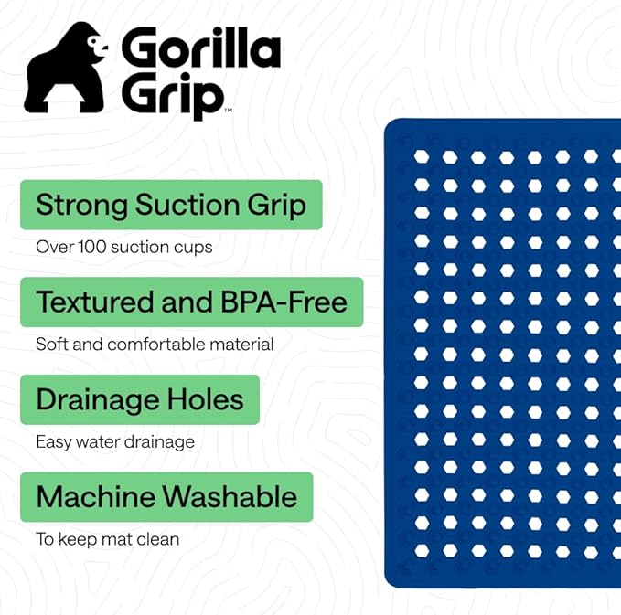 GORILLA GRIP Patented Square Shower Stall Mat, Small Bathtub Floor Mats for Stand Up Showers, Suction Cups, Drain Holes, Machine Wash, Soft on Feet, Bathroom Accessories 21x21 Inch, Royal Blue Opaque - Bloomnest