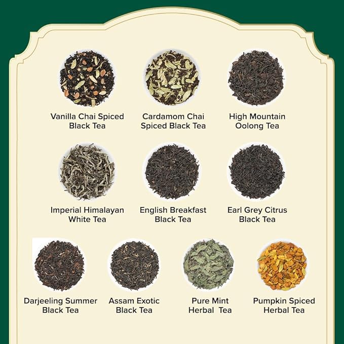 VAHDAM, Assorted Tea Sampler (20 Delicious Variety, 40 Individually Wrapped Pyramid Teabags) Long Leaf Premium Teas I Tea Gift Set I Gift Ideas for Lovers | Gifts for Him/Her - Bloomnest