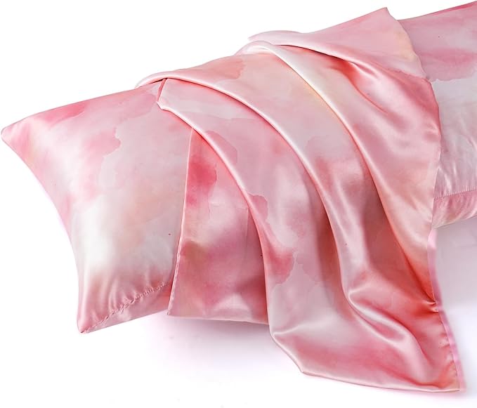 MR&HM Satin Body Pillow Cover, Soft and Breathable Body Pillow Case with Envelope Closure, Cooling and Silky Long Pillowcase for Hair and Skin,Grey (20x54, Dream Pink) - Bloomnest
