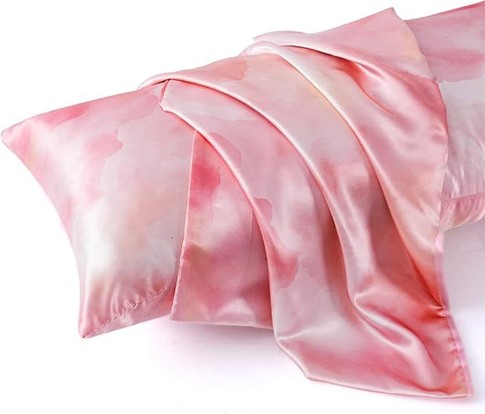 MR&HM Satin Body Pillow Cover, Soft and Breathable Body Pillow Case with Envelope Closure, Cooling and Silky Long Pillowcase for Hair and Skin,Grey (20x54, Dream Pink) - Bloomnest