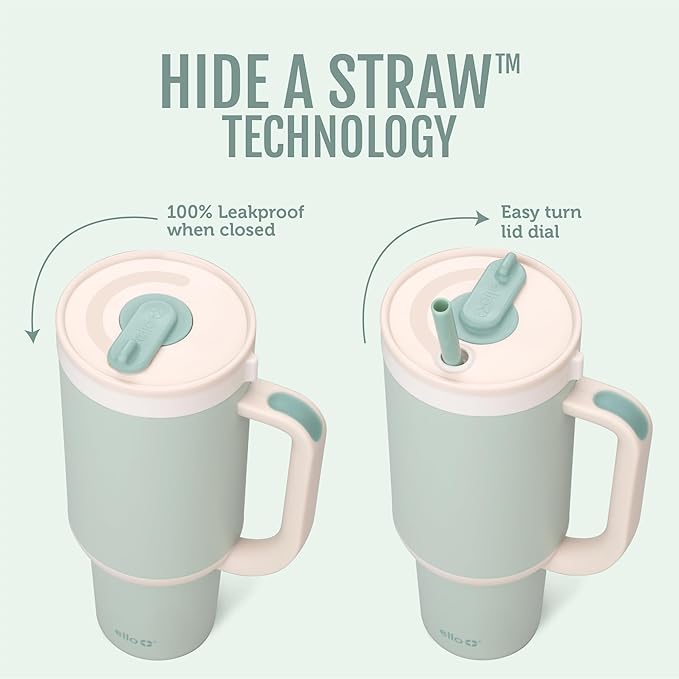 Ello Oasis 30 oz Tumbler with Handle & Retracting Straw | Reusable Insulated Stainless Steel Cup 100% Leakproof, Gifts for Teens Women Men | Keeps cold for 24 Hours, Cup Holder Friendly, Pistachio - Bloomnest