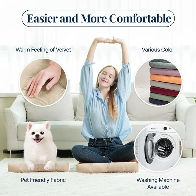 Velvet Floor Pillow Set of 2, Square Large Pillows seating for Adults, Beige Tufted Cushions for Meditation, Yoga, Tatami, Living Room, Chair, Machine-Washable & Dryer-Safe, Beige, 22x22 Inch - Bloomnest