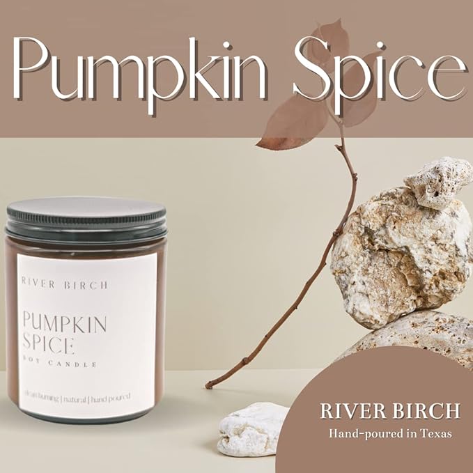 River Birch Candles Pumpkin Spice Scented Candle | Premium, All-Natural, Non-Toxic, Soy Amber Jar Candles | 8.5oz 40 Hr Burn Time | Cozy Relaxing Gifts for Home - Bloomnest