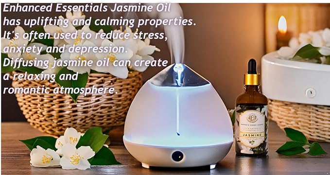 Luxurious Jasmine Essential Oil by Enhanced Essentials| Slow Distilled & Exotic| for Home,Diffusers,Skin & Hair Care,Aromatherapy,Bath,Perfume,Soap & Candle Making|with Glass Dropper|100 ml - Bloomnest