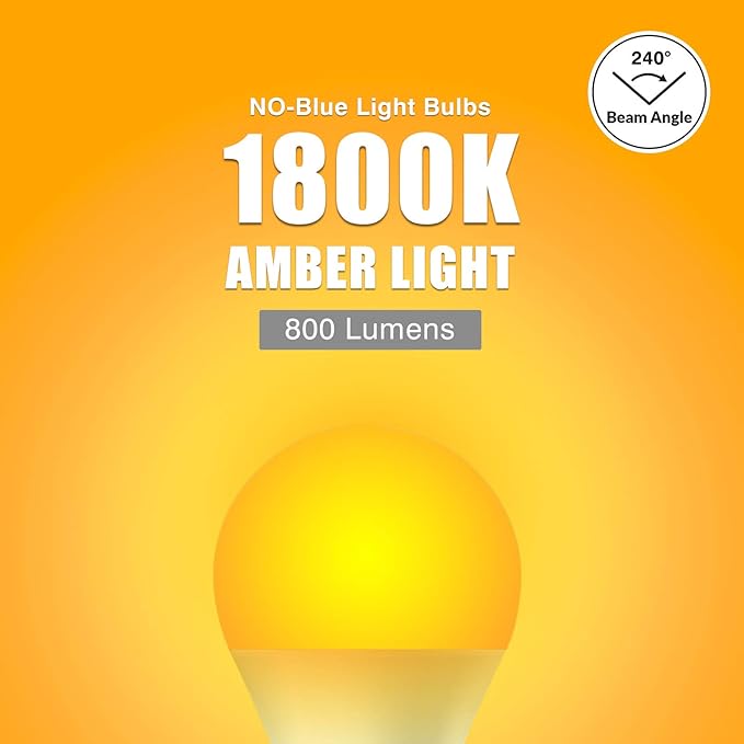 Neporal Amber Light Bulbs 9W, Soft Warm Sleep Light Bulbs 60W Equivalent, Blue Light Blocking Amber Night Light Bulbs 1800K, Bedtime Light Bulb for Healthy Sleep, 6 Pack - Bloomnest