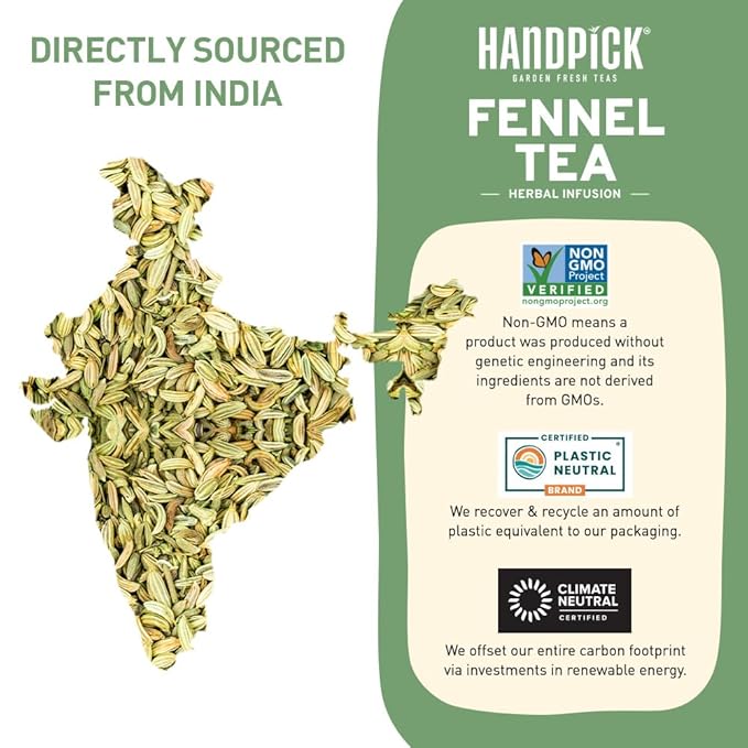 HANDPICK Fennel Seed Tea Bags (100 Count), Authentic Indian Origin with Natural Aroma & Sweetness | Naturally Support Digestion & Immune System | 100% Pure, Non GMO & Caffeine Free - Bloomnest