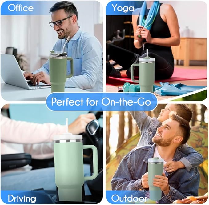 Ultimate 40oz All in One Tumbler - Leak Proof Stainless Steel Tumbler - Includes Silicone Boot, 3 Straws, 2 Straw Caps, & Cleaning Brush (Matcha Cream) - Bloomnest