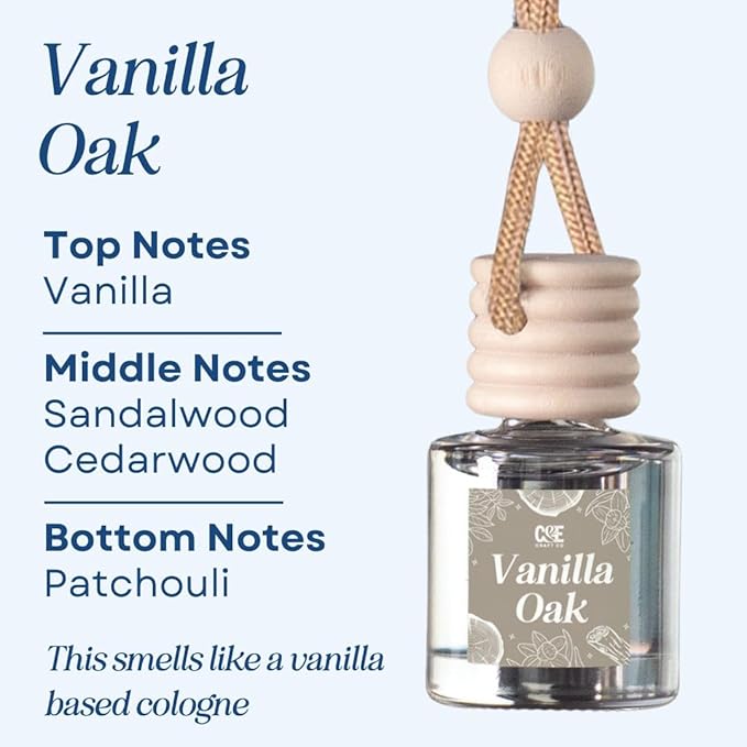 C&E Craft Co Hanging Car Air Freshener Diffuser 2 Pack, Long Lasting Fragrance Oil Car Freshener, Glass Bottle Auto Air Freshener, Made in USA (Vanilla Oak) - Bloomnest