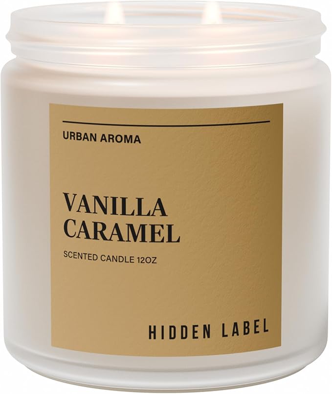 Hidden Label Vanilla Caramel Fall Candles, 12oz 2 Wick Non Toxic Candles for Home Scented, Natural Soy Wax Clean Burning Aromatherapy Candle, 70H Long Lasting for Gifts Stress Relief & Relaxation - Bloomnest