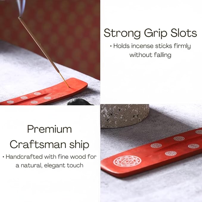 Bless-International Traditional-Handmade-Burner Wooden-Incense-Stick-Holder Ash-Catcher-Stand for-Aromatherapy-Meditation-Yoga (Fire Red) 10 Inches, Pack of 2 - Bloomnest