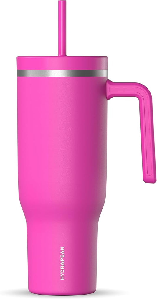 Hydrapeak Voyager 40 Oz Stainless Steel Tumbler with Handle, Insulated Water Bottle With Straw & Lid, Cupholder Friendly Reusable Travel Mug (Fuchsia) - Bloomnest