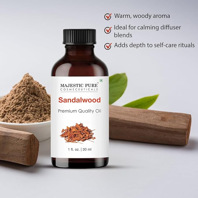 Majestic Pure Sandalwood Essential Oil with Glass Dropper - 1 Fl Oz - 100% Pure and Natural Sandalwood Oil - Premium Grade Essential Oils for Diffuser, Aromatherapy, Soap and Candle Making - Bloomnest