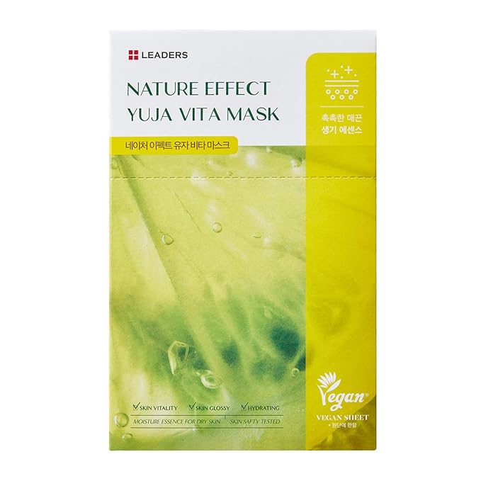LEADERS Nature Effect Yuja Vita Mask - Helps Hydrate Skin, Serum Content, Vegan Certified - 10 Sheets - Bloomnest