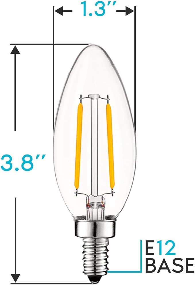 LUXRITE 4W Vintage Candelabra LED Bulbs Dimmable, 400 Lumens, 2700K Warm White, Chandelier Light Bulbs 40W Equivalent, Clear Glass, Filament Candle Bulb, UL Listed, E12 Base (24 Pack) - Bloomnest