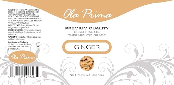 Ola Prima Ginger Essential Oil Therapeutic Grade for Aromatherapy, Diffuser, Lymphatic Massage, Hair, Skin – 4 fl oz Dropper - Bloomnest