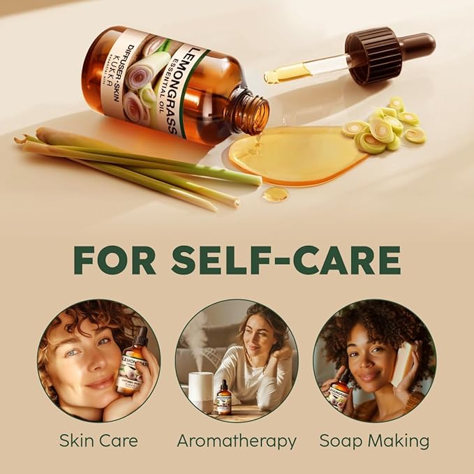 KUKKA Lemongrass Essential Oils - 4 Fl Oz - for Hair, Skin, Diffuser, Aromatherapy & DIY Soap Making Scent - Bloomnest