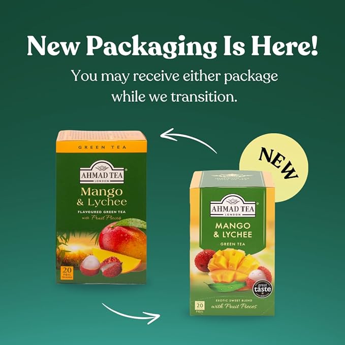 Ahmad Tea Green Tea, Mango & Lychee Teabags, 20 ct (Pack of 1) - Caffeinated & Sugar-Free - Bloomnest
