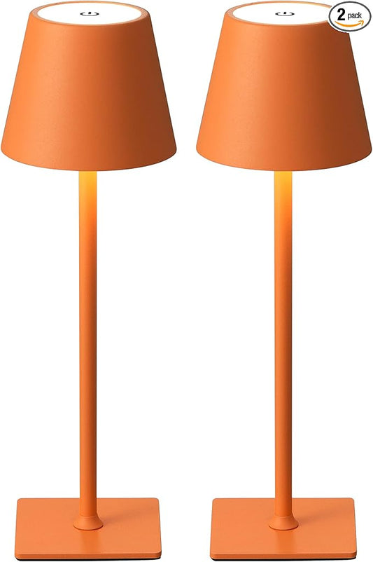 KDG 2 Pack Cordless Table Lamp,Portable LED Desk Lamp, 4000mAh Battery Operated, 3 Color Stepless Dimming Up, for Restaurant/Bedroom/Bars/Outdoor Party/Camping/Coffee Shop Night Light(Orange) - Bloomnest
