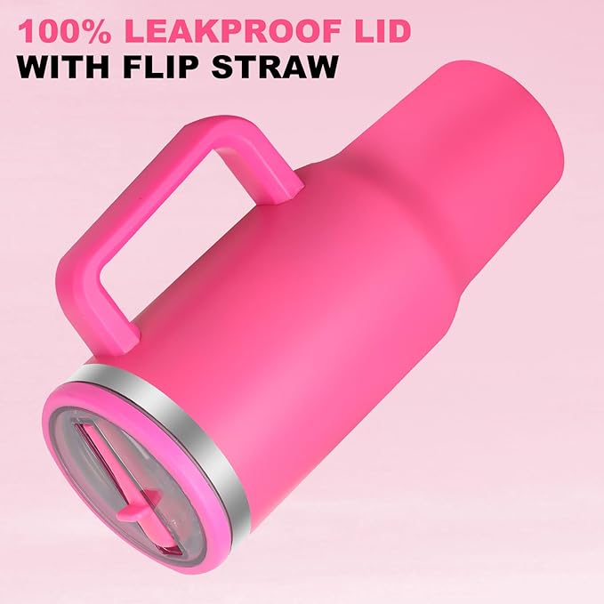 40 oz Tumbler with Handle and Flip Straw Lid, Vacuum Insulated Leak Proof Double Walled Stainless Steel Travel Mug Tumblers, Maintains Cold Ice and Heat for Hours(Hot Pink) - Bloomnest