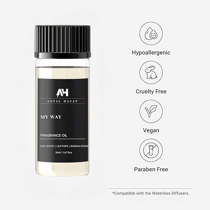 My Way Essential Oil Scent 50ml - Antal Hayat Diffuser Oil - Home Luxury Scents - Lemon, Comforting Sandalwood, Warm Cedarwood & Pretty Iris - Diffuser Oil Blends for Aromatherapy - Bloomnest