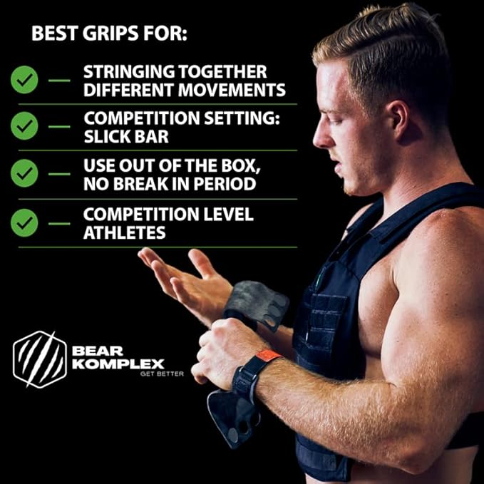 Bear KompleX 2-3 Hole Carbon Hand Grips for Weight Lifting, Cross Training and Gymnastics, Durable Workout Grips with Wrist Wraps, Comfortable Lifting Straps & Workout for Gymnastic Bars - Bloomnest