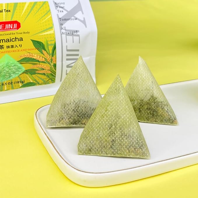 XIEJINJI Genmaicha, Green Tea with Matcha - 3.7g x 50 Count, Japanese-style Roasted Brown Rice Tea, Low Caffeine, Eco-Conscious Tea Bags - Bloomnest
