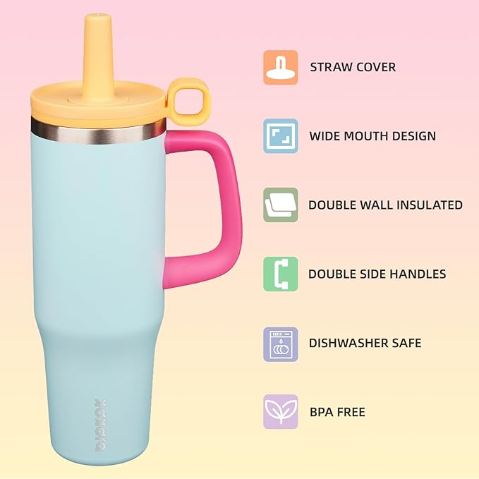 BJPKPK Insualted Tumblers with Handle and Straw 40oz Stianless Steel Travel Coffee Mug Thermal Cups with Lid,Sky Blue - Bloomnest