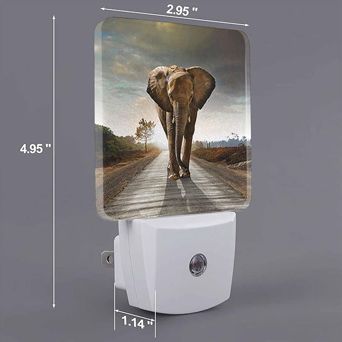 LED Night Light,Single Elephant Walking in Wild Road LED Night Light Plug into Wall with Dusk to Dawn Light Sensor White Energy Efficient Nightlight for Bedroom Hallway Living Room Kitchen - Bloomnest