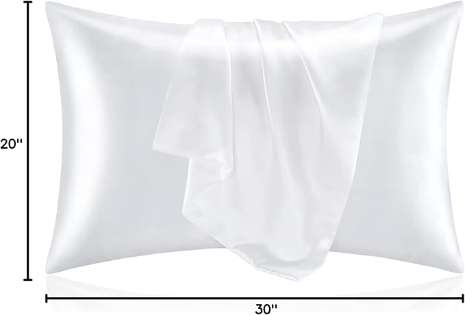 BEDELITE Satin Pillowcase for Hair and Skin, Super Soft and Cooling Similar to Silk Pillow Cases 2 Pack with Envelope Closure, Gift for Women Men(20"x30" Queen Size, White) - Bloomnest
