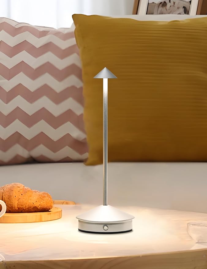 Cordless Table Lamps,LED Rechargeable Desk Lamp,Portable Modern USB Battery Operated Lights,Outdoor Waterproof Touch Dimmable,for Patio,Restaurant,Bar,Camping,Dining Home Set of 2 Silver - Bloomnest